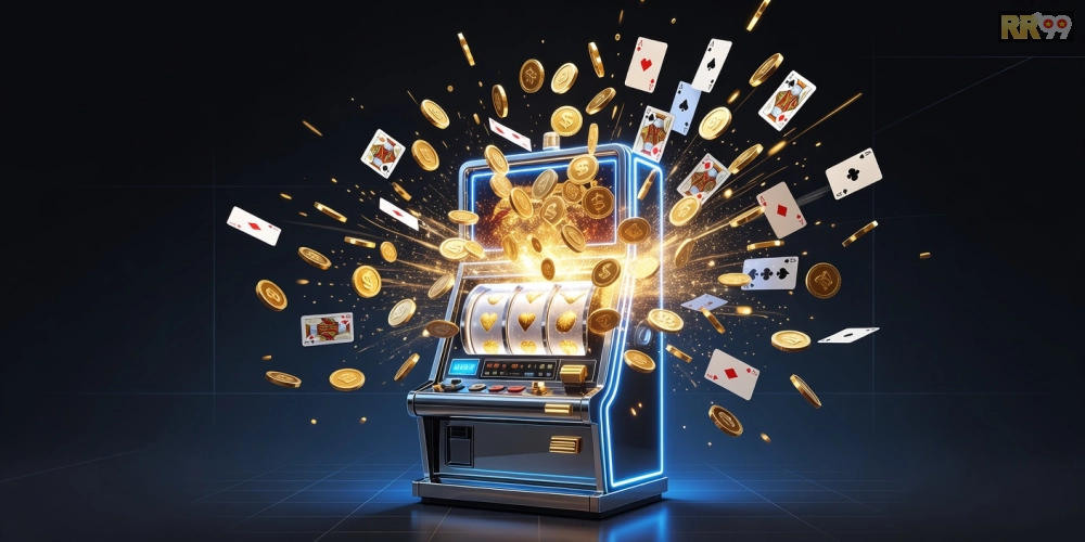 Minh họa khái niệm game bài nổ hũ rr99 với jackpot hấp dẫn và giao diện hiện đại