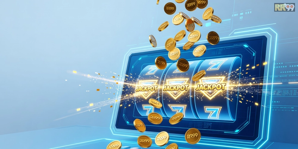 Hình minh họa khái niệm nổ hũ đổi thưởng rr99 với jackpot hấp dẫn và giao diện chơi hiện đại