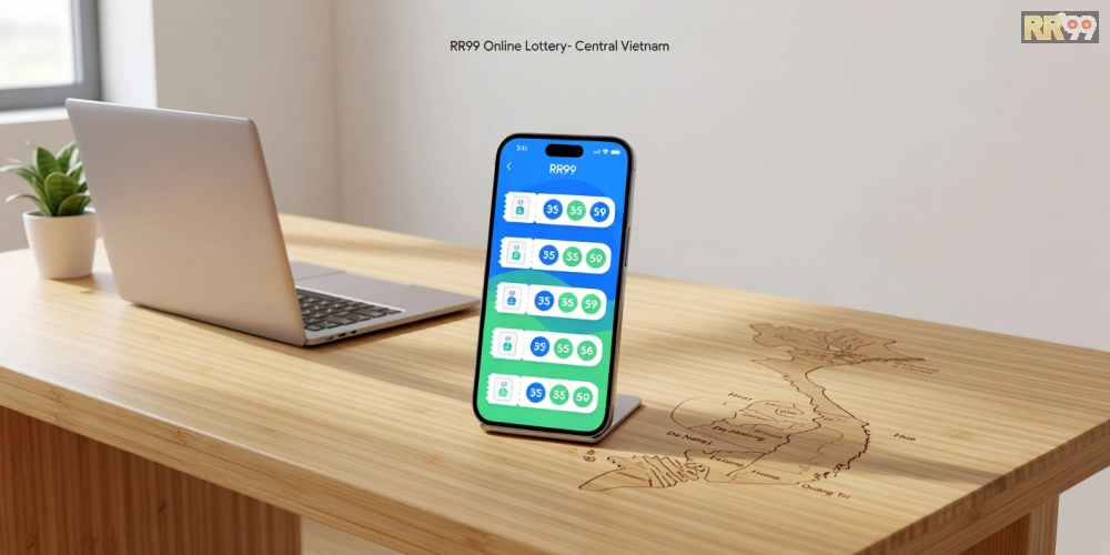 Minh họa khái niệm xổ số miền trung hôm nay rr99 với giao diện ứng dụng hiện đại và kết quả hiển thị rõ ràng